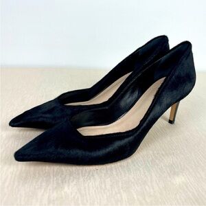 Schutz Black Calf Hair Leather Pointed Toe Heels